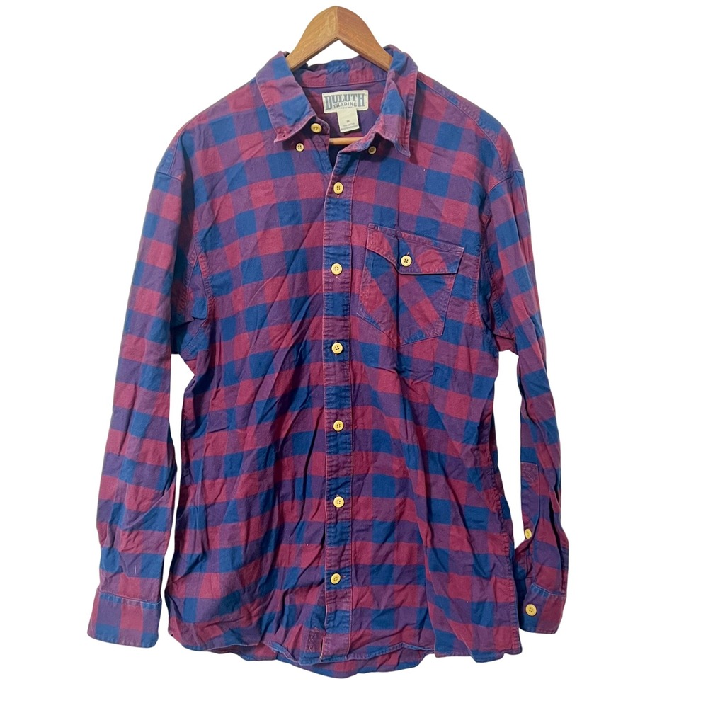 Duluth Trading Co Plaid Long Sleeve Button Up Shirt Men's Medium Cotton